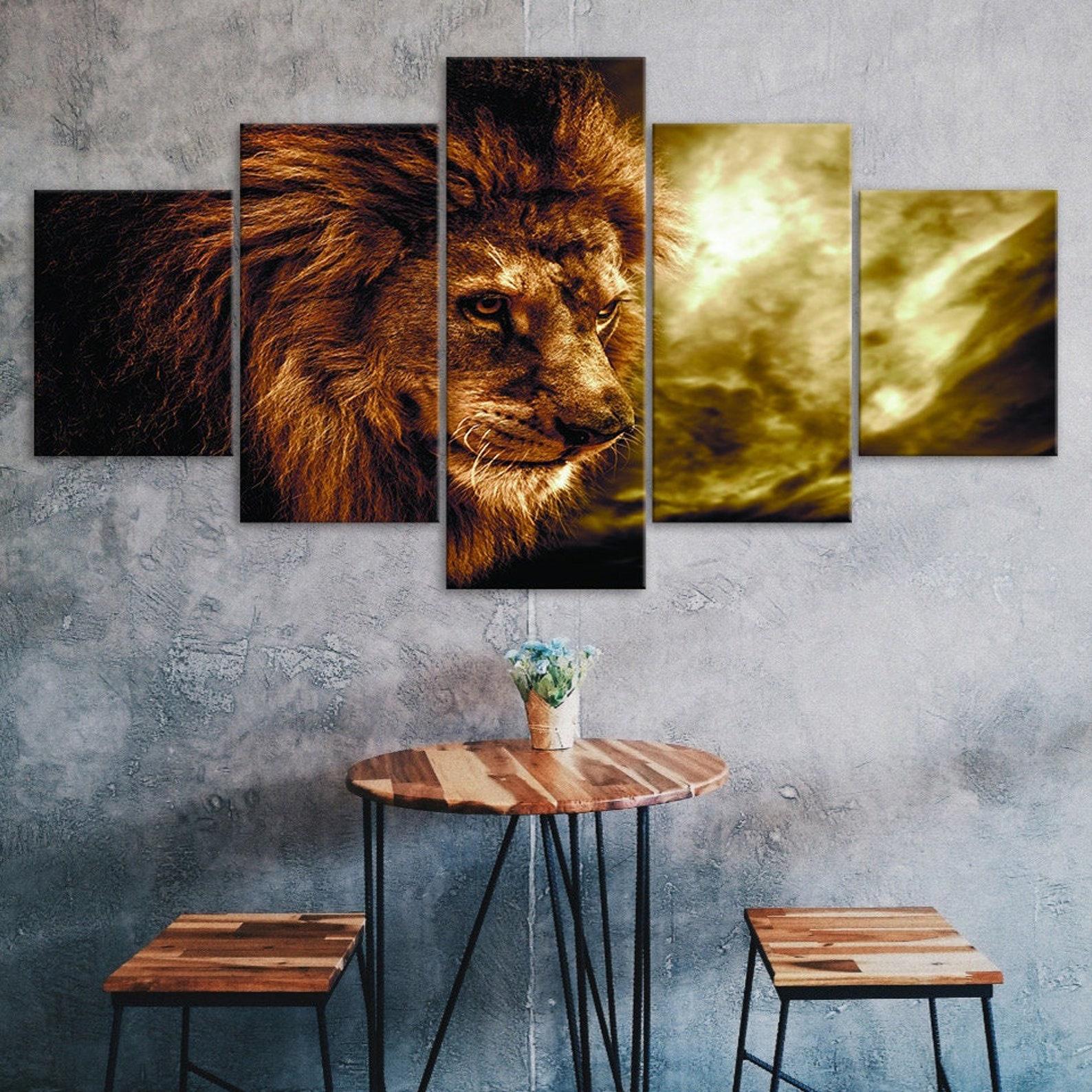 

Lion Head Jungle King Animal 5 Piece Five Panel Wall Canvas Print Pictures Modern Art Poster Home Decor Gift For Him For Her 20X35 20X45 20X55CM