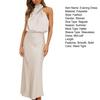Stehkragen Neckholder ärmellose Taille enges Damenkleid Glattes Satin Midi-Abendkleid mit lockerem Saum