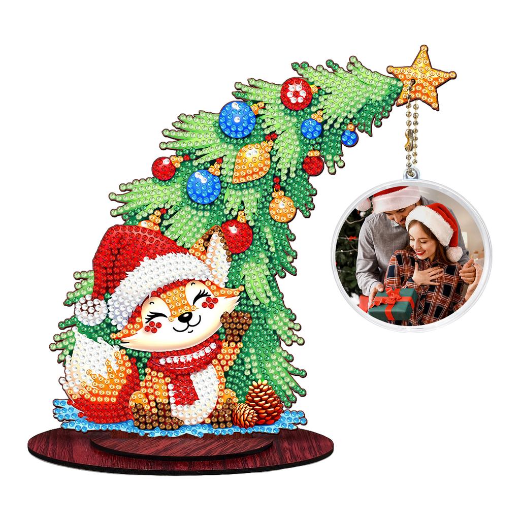 Photo Christmas Tree Table Top Diamond Painting Ornament Kits Wooden 5D DIY Diamond Art Tabletop Decorations Gift for Friends