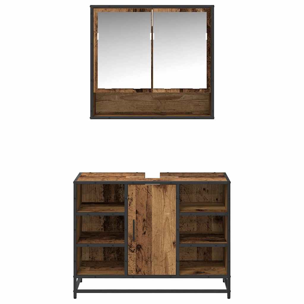 Bathroom Furniture Set with Shelf 2 Pcs Reclaimed Wood Effect Particleboard