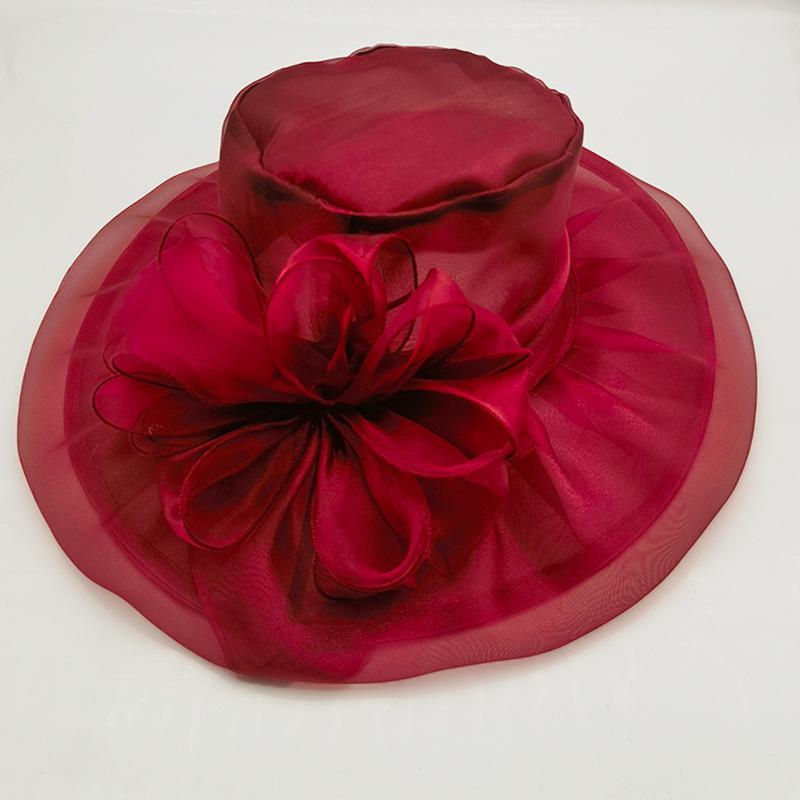 New Retro Mesh Yarn Flower Temperament Sunshade Vacation Sun Hat Big Edge Hat Women's Hat Travel Organza Hat