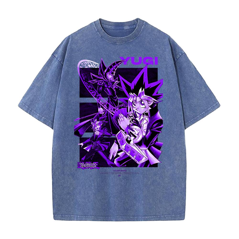 YUGI YuGiOh Anime Printed Tshirt Summer Short Sleeve Cotton Tee Shirt Hip Hop Vintage Washed Oversized Tops Mens Clothing