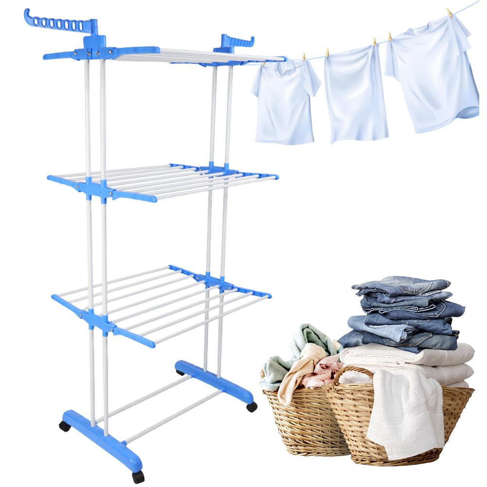 4 Tier Folding Drying Rack Clothing Clothes Horses Rack W/ 4 Drying Poles and Two Side Wings Stainless Steel Laundry Drying Rack
