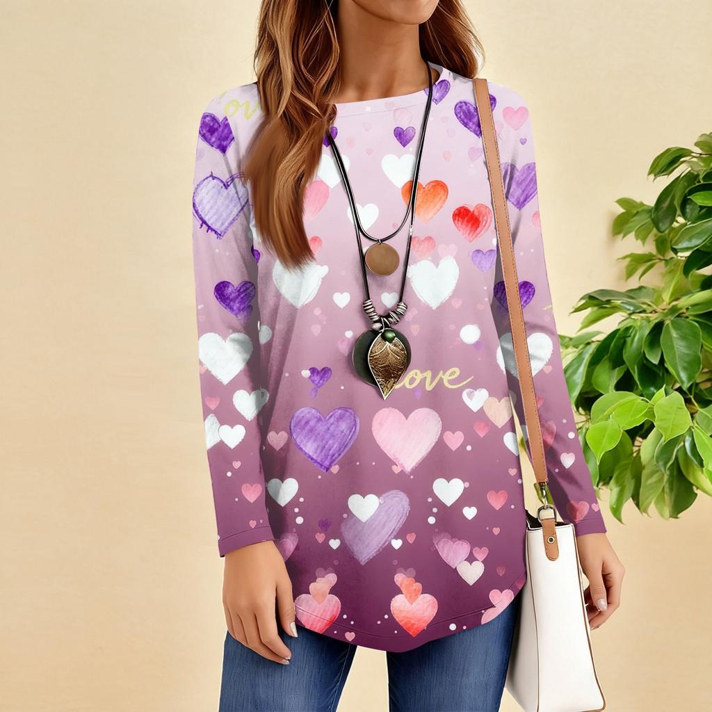 Women's Loose Round Neck Raglan Sleeve Printed Long Sleeve T-Shirt Pullover