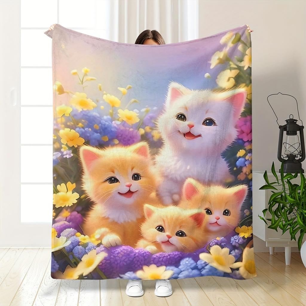 Cute Cat Flannel Digital Print Blanket Sofa Blanket Office Nap Blanket