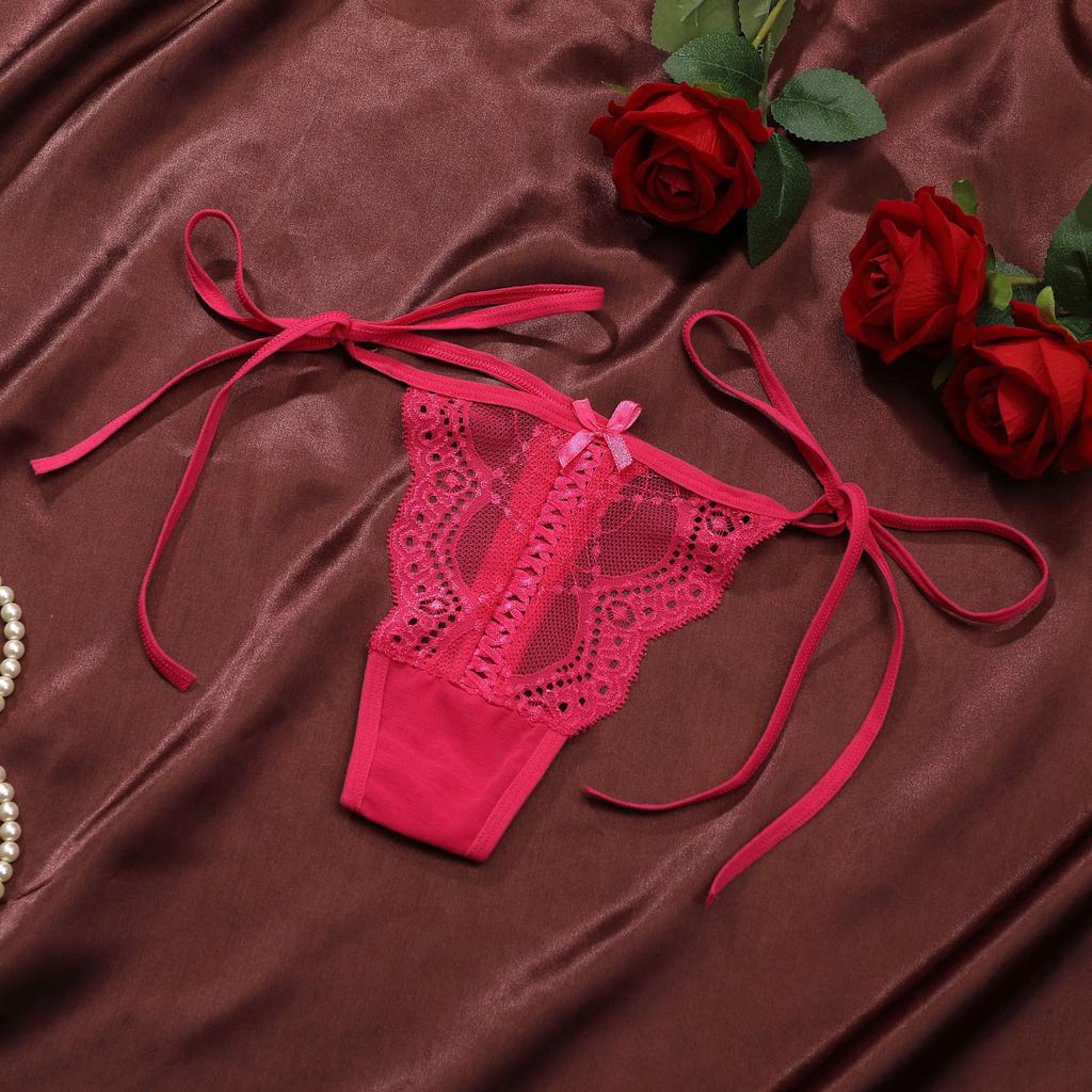 Female Spring and Summer New Lace Sexy Seductive Lace Up See Through Low Rise Panties