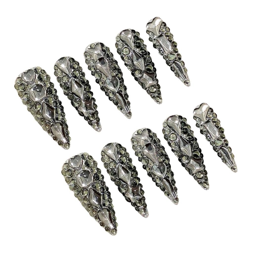 Full Rhinestone Decor Resin Nail Extension Chip-Proof Smudge-Proof Fake Nails for Women and Girl Nail Salon