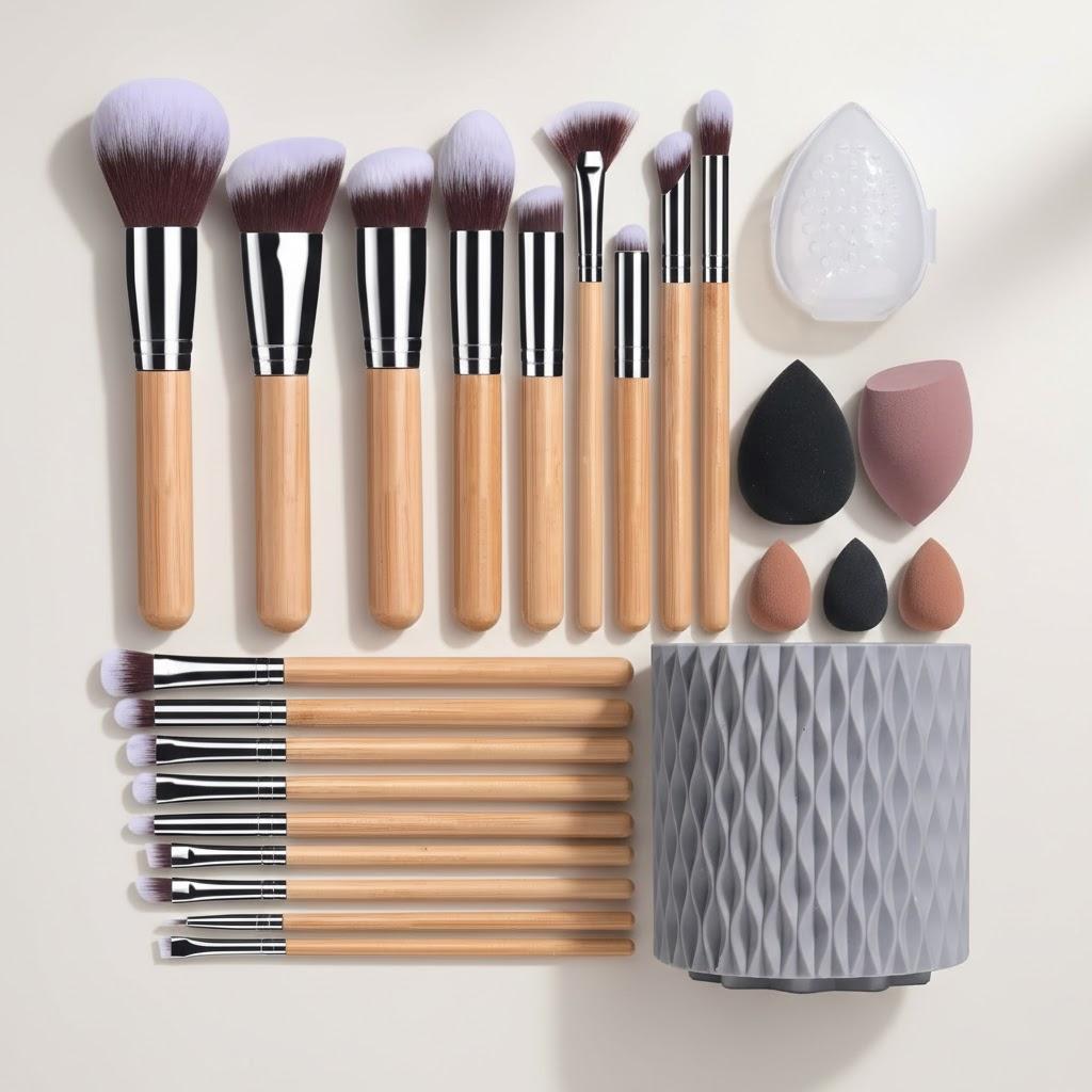 

18PCS Makeup Brushes Set with Sponge Egg Organizer for Foundation Concealer Eyeshadow Blush