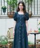 Metapeo Met Puff Sleeve Short Sleeve Long Dress Navy