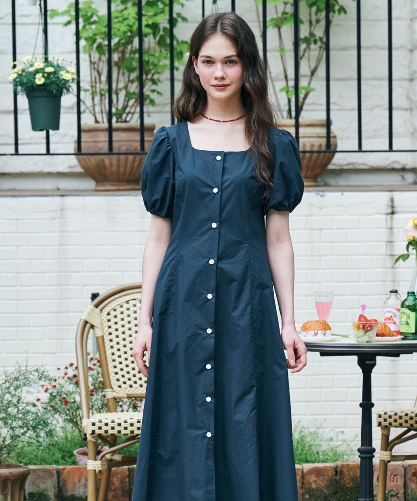Metapeo Met Puff Sleeve Short Sleeve Long Dress Navy