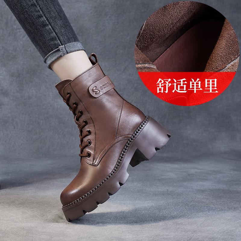 Platform Martin Boots Women's Spring and Autumn Boots Leather High Heel Small Short Boots