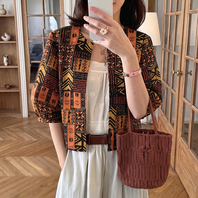 ZANZEA Vintage Women Casual Short Sleeve Open Front Thin Cardigan  Floral Print Cropped Tops Blous