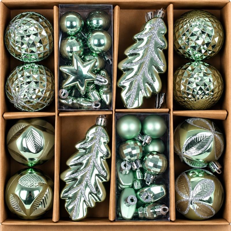 Feiertags-Kugel-Sortiment, 40-teilige Sammlung mit gemischten Oberflächen für Weihnachtsbaum, Kaminsims, Fensterbank und Veranda-Dekorationen