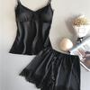 2019 Women's Sexy Summer Ice Silk Suspender Pajamas Set with Shorts - Plus Size Thin Homewear