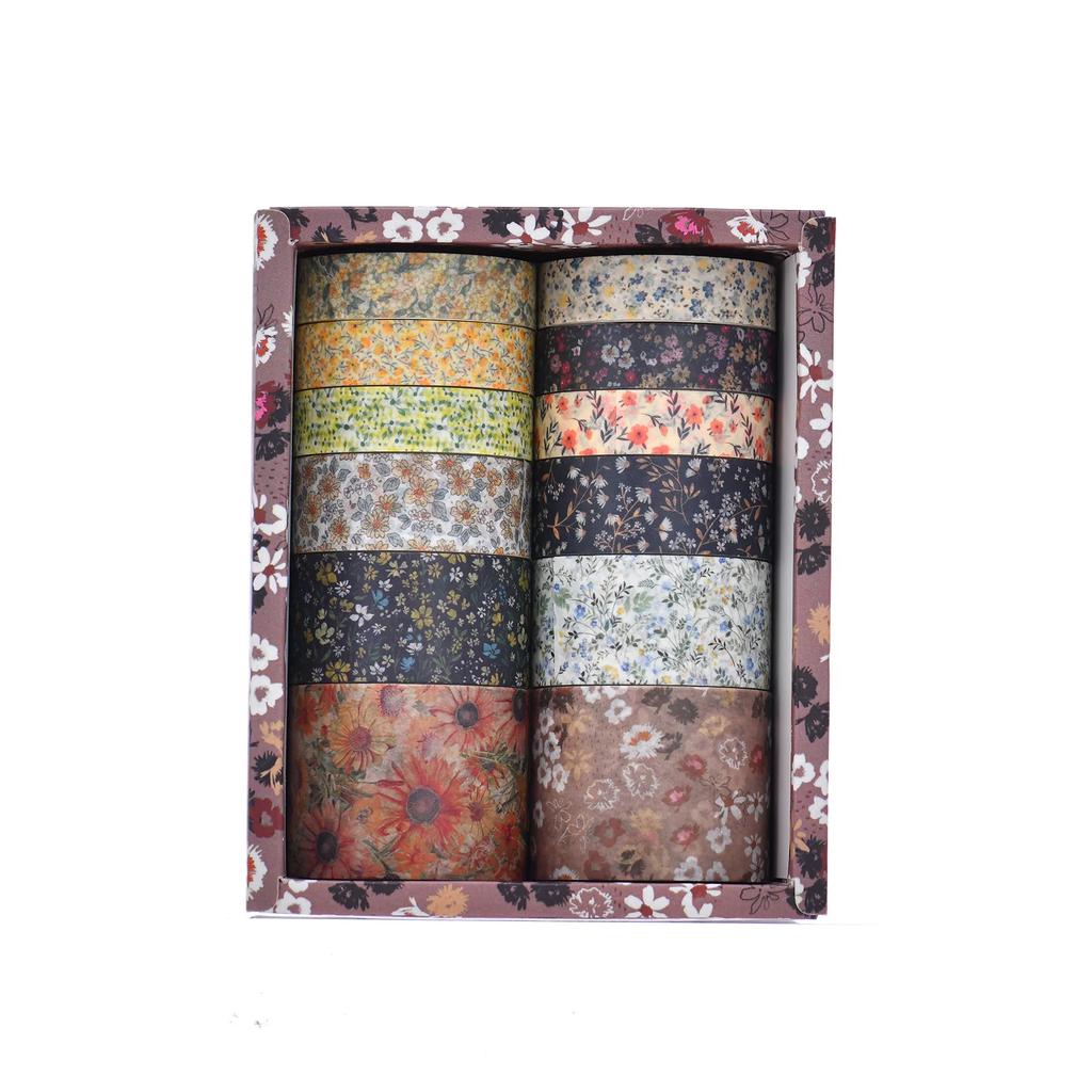 12 Rolls DIY Vintage Floral Colored Decorative Tape Set Masking Tape Notebook Diary Bullet Journaling Wrapping Supplies