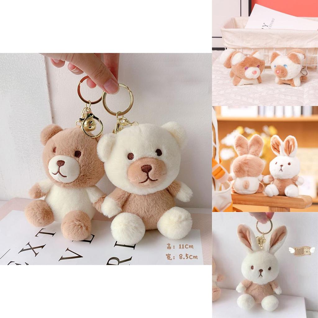 Milk Tea Bunny Plush Keychain With Short Plush Material For Teen Gift