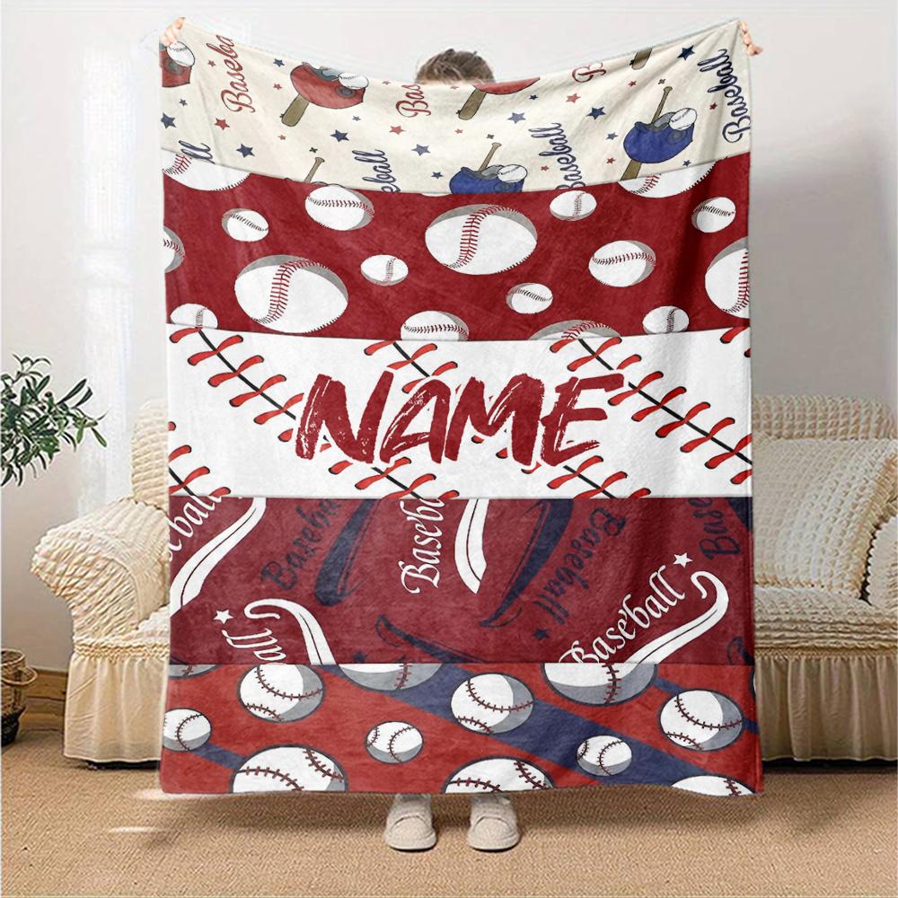 Custom Name Baseball Theme Printed Blanket - Perfect for Couch, Bed, Travel & Outdoor Use | Machine Washable, Cozy & Durable.
