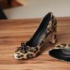 Krazing Pot Suede Microfiber Round Toe Size 41 Chunky High Heels Slip on Leopard Sexy Casual Autumn Pumps