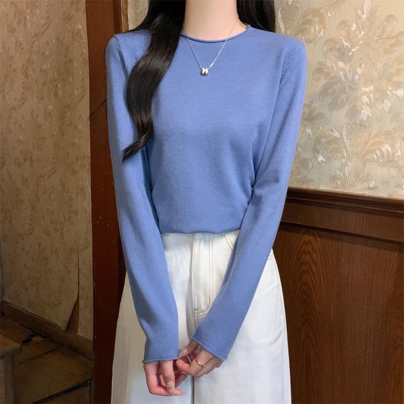 

Shoulder sweater women s soft waxy inner knitted sweater autumn and winter casual simple bottoming top basic long sleeves XL