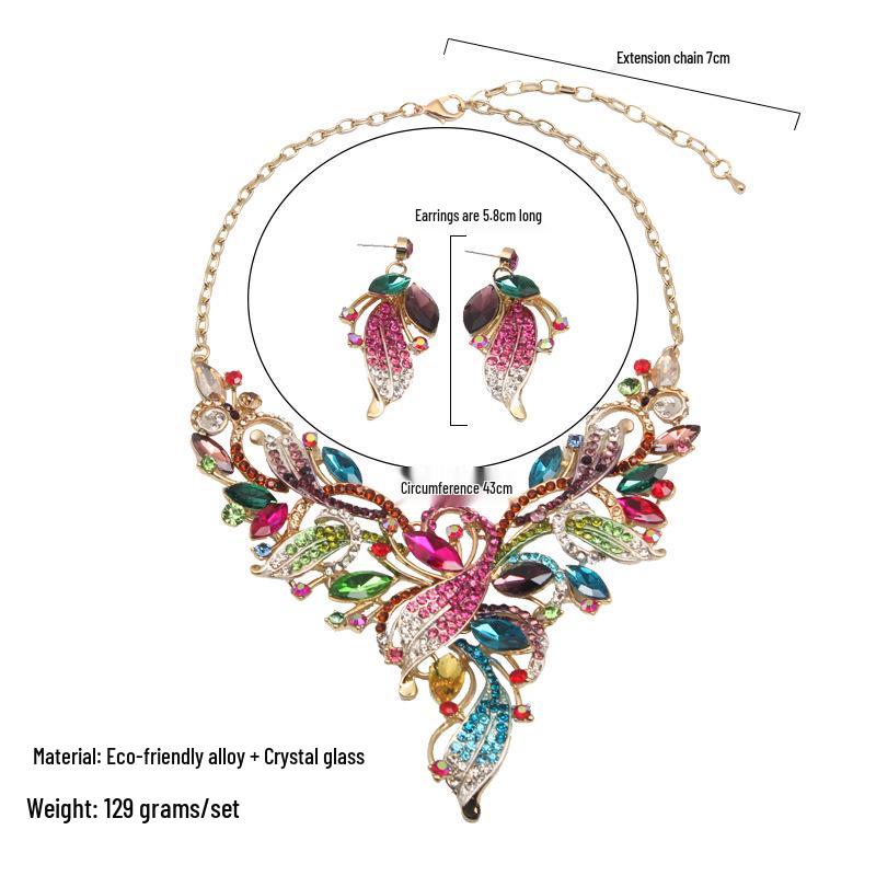 Elegant European & American Rhinestone Necklace & Earring Set: Statement Accessories for Evening Wear and Bridal Occasions