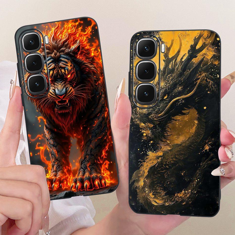 For Infinix Hot 60 60i 4G X6728 X6726 Cool Dragon Tiger Pattern Phone Case For Hot60 Hot60i 4G Black Silicone Soft Cases Bumpers