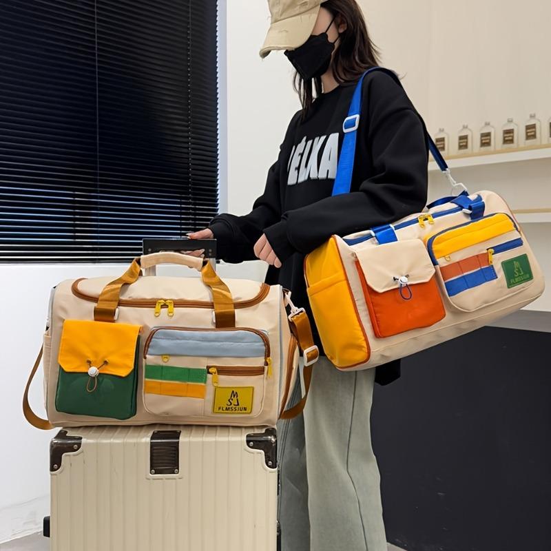 Colorful Contrast Crossbody Sports Duffel Bag - Stylish Polyester Travel Tote for Gym, Short Trips & Weekend Outings