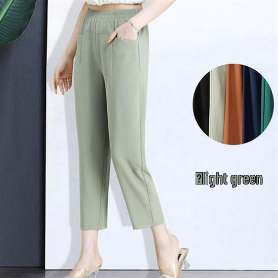 

Women s Middle-Aged Elastic Waist Ice Silk Cropped Harem Pants - Spring & Summer XL (for 90-105 kg) светло-зеленый