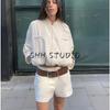 Summer New Product Women's Clothes Minimalist Stand Collar Long Sleeves Linen Blended Roll-up Sleeve Jacket Outwear 3653724