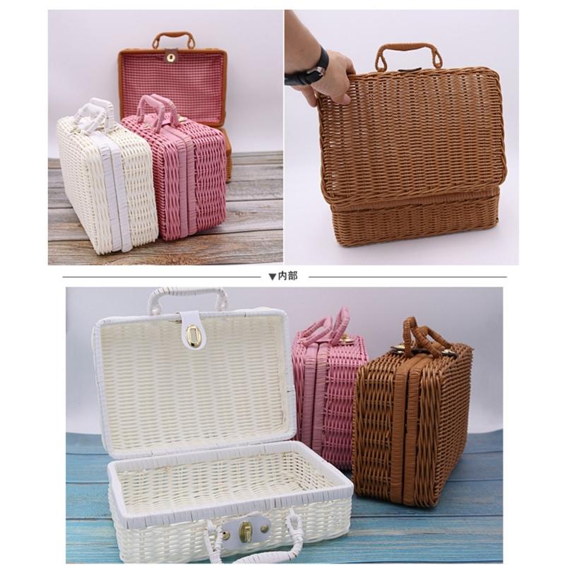Portable Travel Toiletry Makeup Bag Woven Ratton Gift Box Cosmetic Organizer Large Capacity for Women Girls