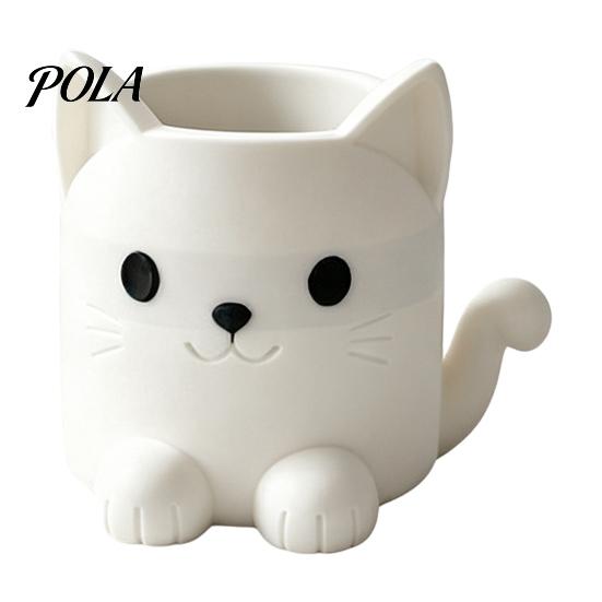 Smooth Surface Pen Holder Holder, Cartoon Cat Shape Desk Organizer, Decorative Themed Office Supplies Stationery for Pencils Gel Pens Makeup
