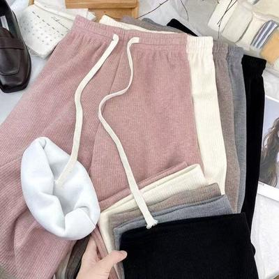 Oat Color Imitation Cashmere Wide-leg Pants Women's Autumn and Winter New High-waisted Casual Straight-leg Pants