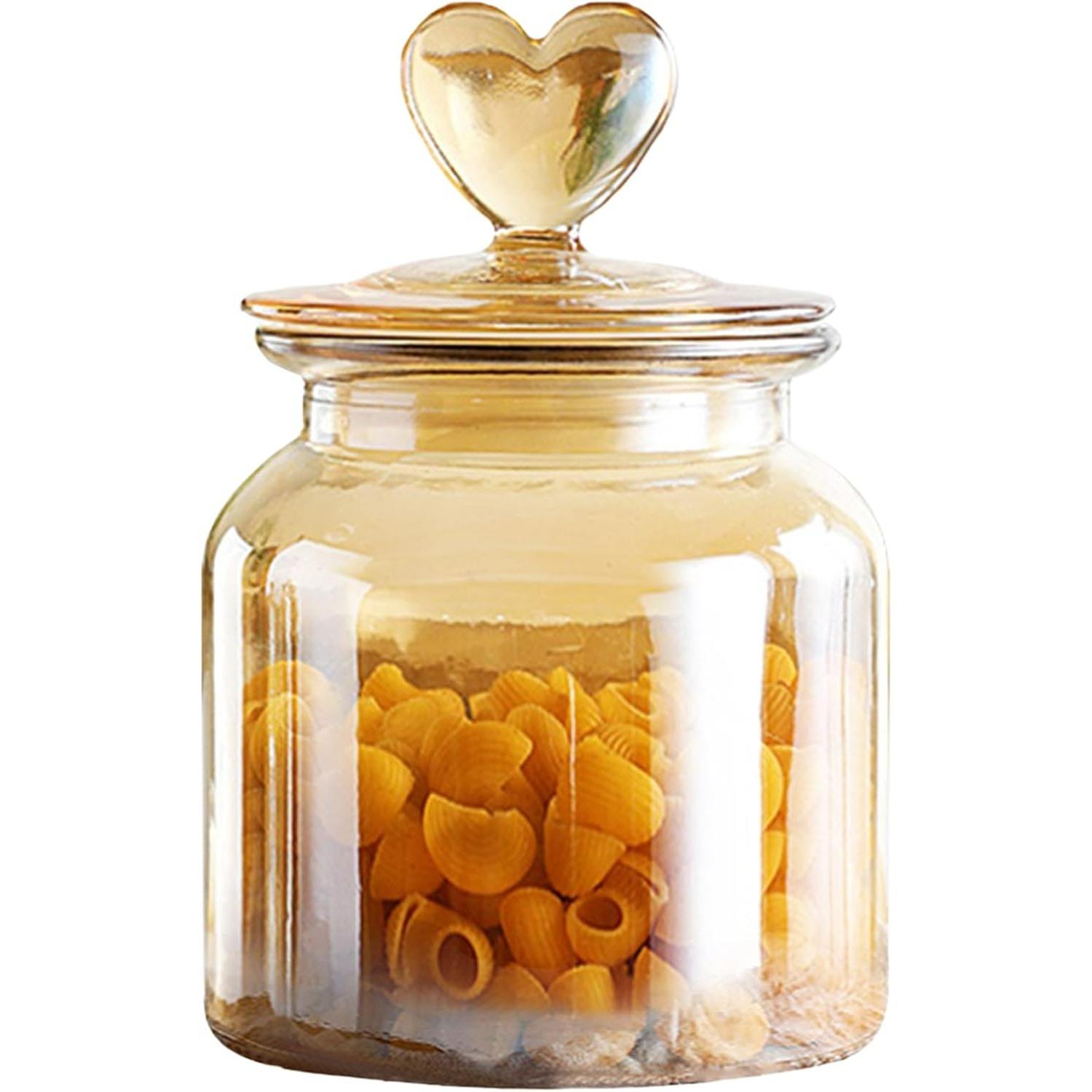 22oz Heart-Shaped Glass Jars with Airtight Lid Kitchen Glass Food Storage Containers Sugar Container Cookie Jar Candy Jar Coffee Canister Tea Canister W