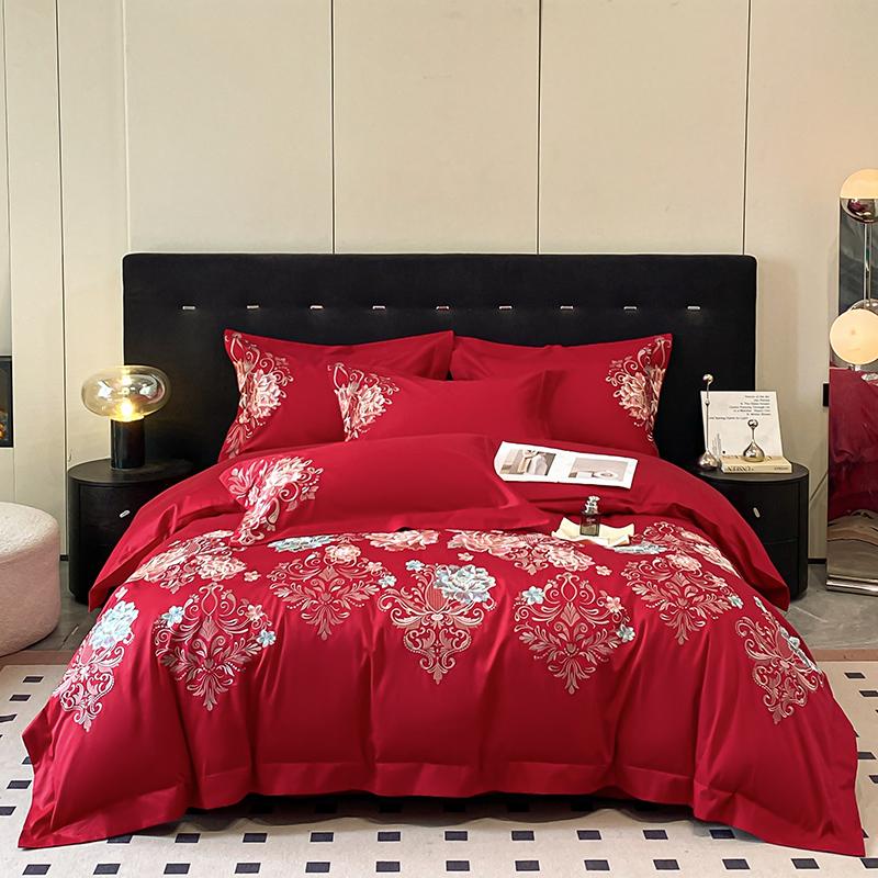 100%Cotton Chic Embroidery Bedding Set Double Queen King 4Pcs Duvet Cover Flat/Fitted Bed Sheet Pillowcases