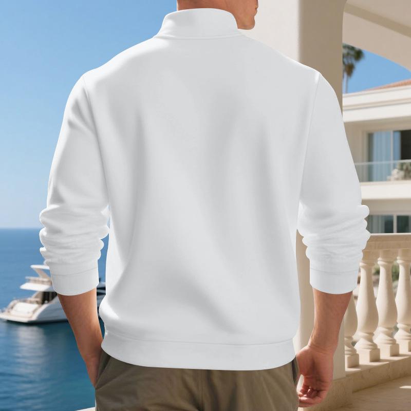 Pulôver Plus Size de Outono/Inverno com Forro de Lã e Meio Zíper, Cor Lisa, Moletom Casual para Homens
