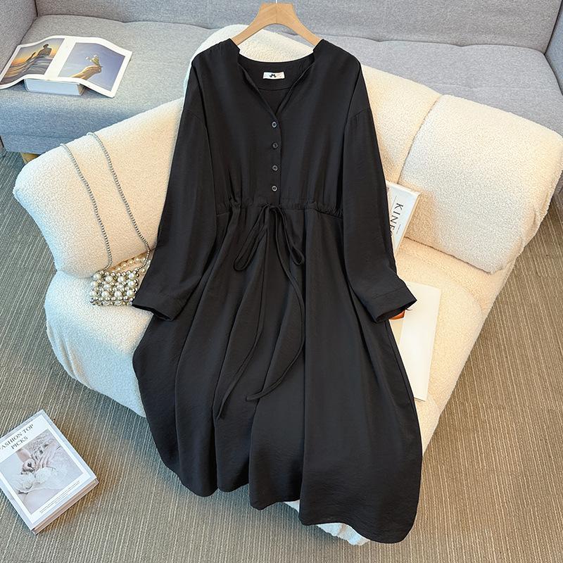 

This Large-sized Women s Dress Features A Fashionable, Simple and Slimming Design with A High-end Feel. It s A New Autumn Style 2XL чёрный