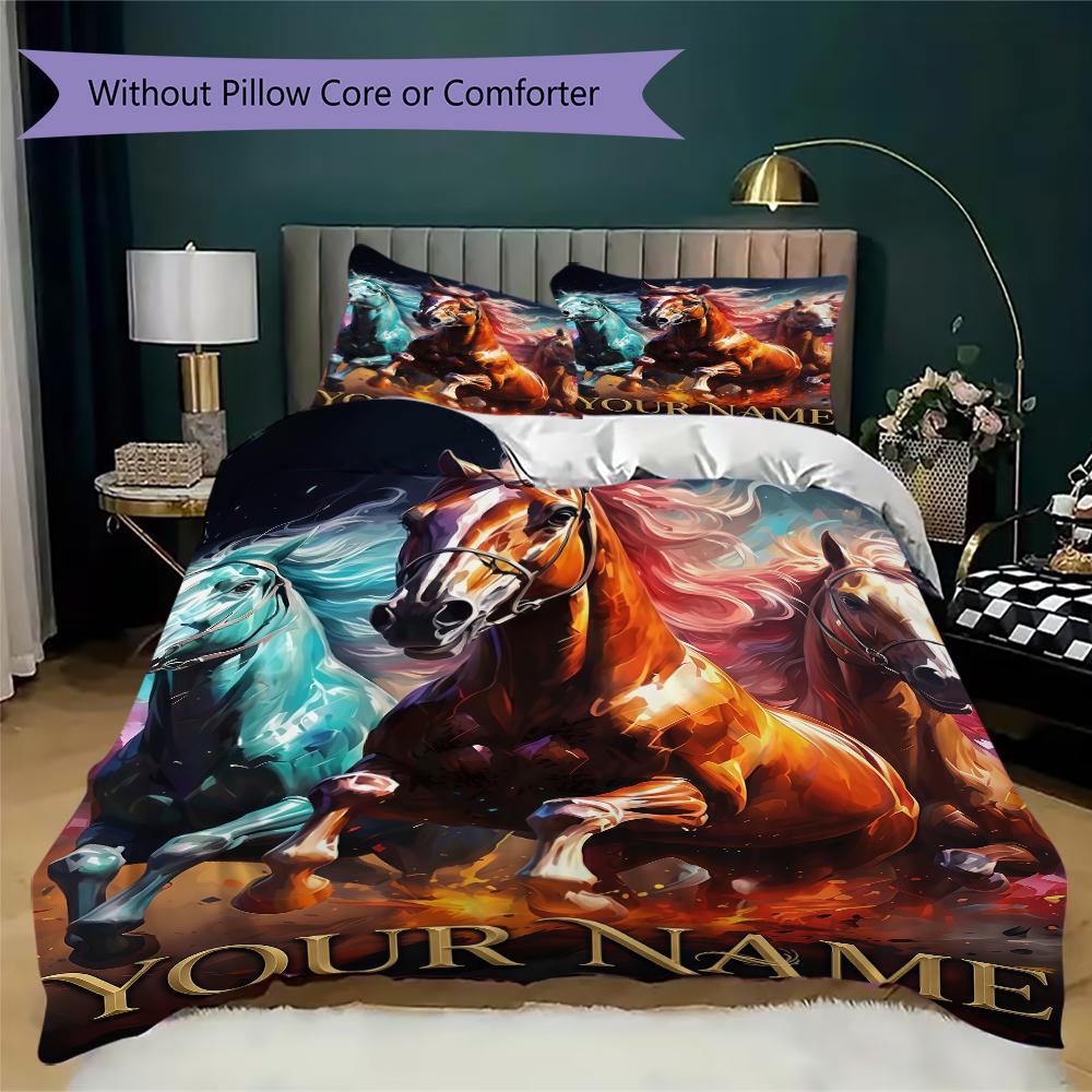 Custom Name Unicorn Fantasy Garden Bedding,Quilt Set Quilt Cover Pillowcase Home Birthday Gift(1 * Duvet Cover + 2 * Pillowcase, Without Core)_lx