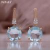 PATAYA Rose Gold Color Inlaid Light Blue Round Shape Artificial Zircon Set