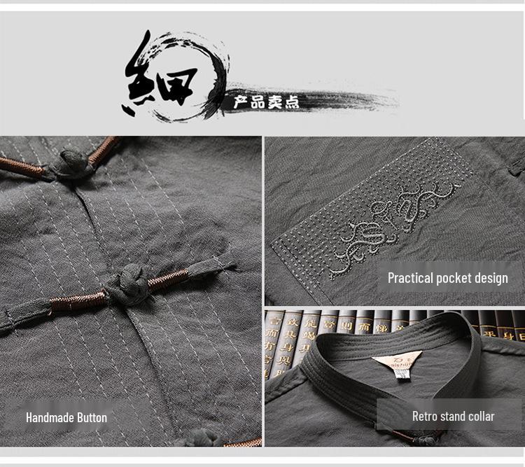 Men's Chinese Tang Suit Cotton Linen Set - Long Sleeve Zen Meditation Tea Outfit, Spring/Autumn Retro Style