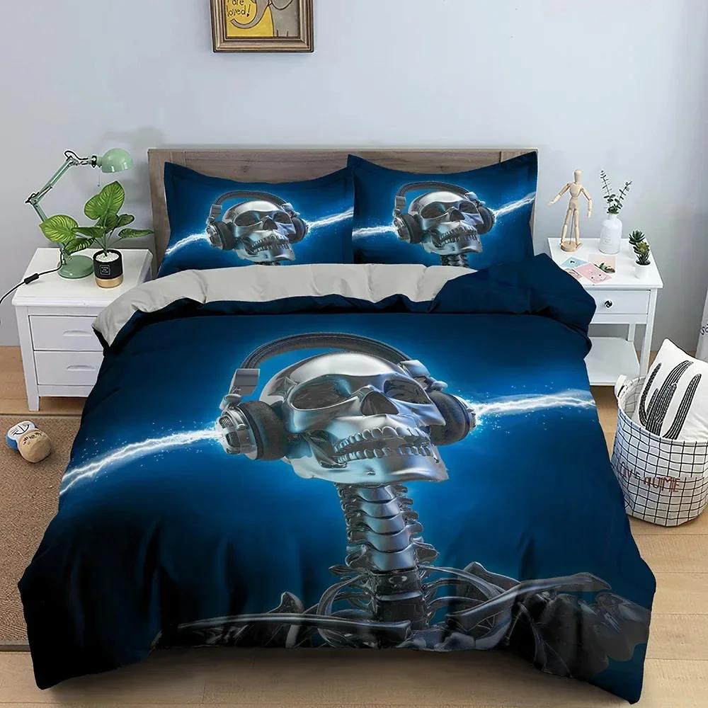 3D Skull Skeleton 3D Duvet Cover Bedding Set Comforter Linen Pillowcases Home Decor Single Double Twin King Queen
