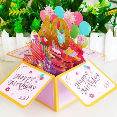 Pop Up Anniversary Card 16 18 20 40 50 60 Number Figure Greeting Card 3D Design Glitter Gift Giving Paper Box Birthday Card