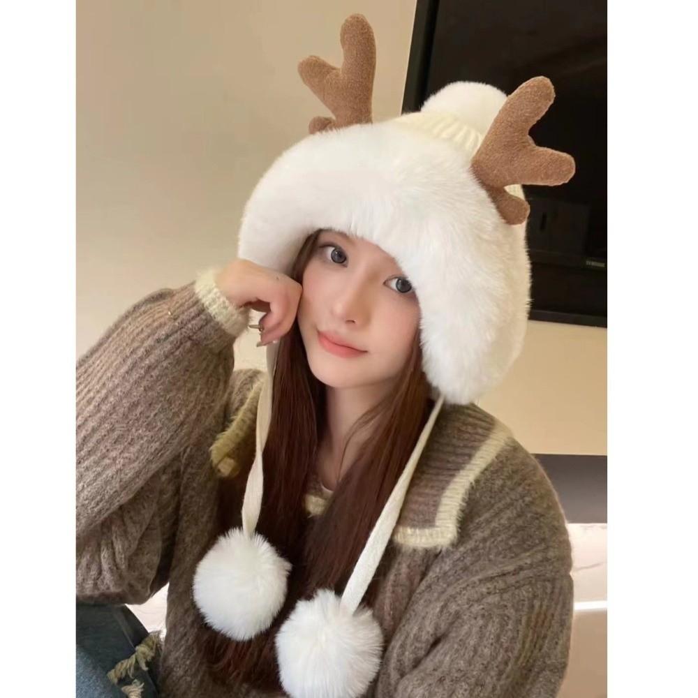 Ear Protection Plush Winter Hat Lacing Woolen Bucket Hat New Bear Ears Hat Women