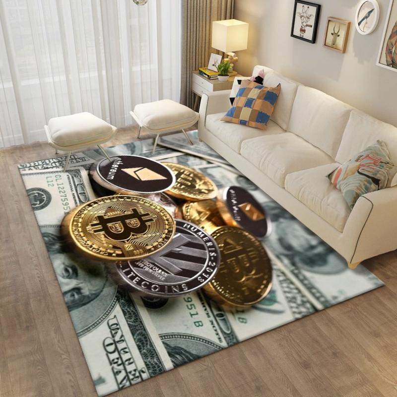 Bitcoin Carpet Bedroom Bedside Decor Rug Bitcoin 3d Floor Mat Large Cartoon Area Rug Living Room Creative Bitcoin Non-slip Mat