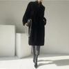 Winter Lang Schwarz Luxuriös Elegant Stilvoll Dick Warm Flauschig Zottelig Weich Faux Nerz Pelzmantel Damen Stehkragen Schärpen