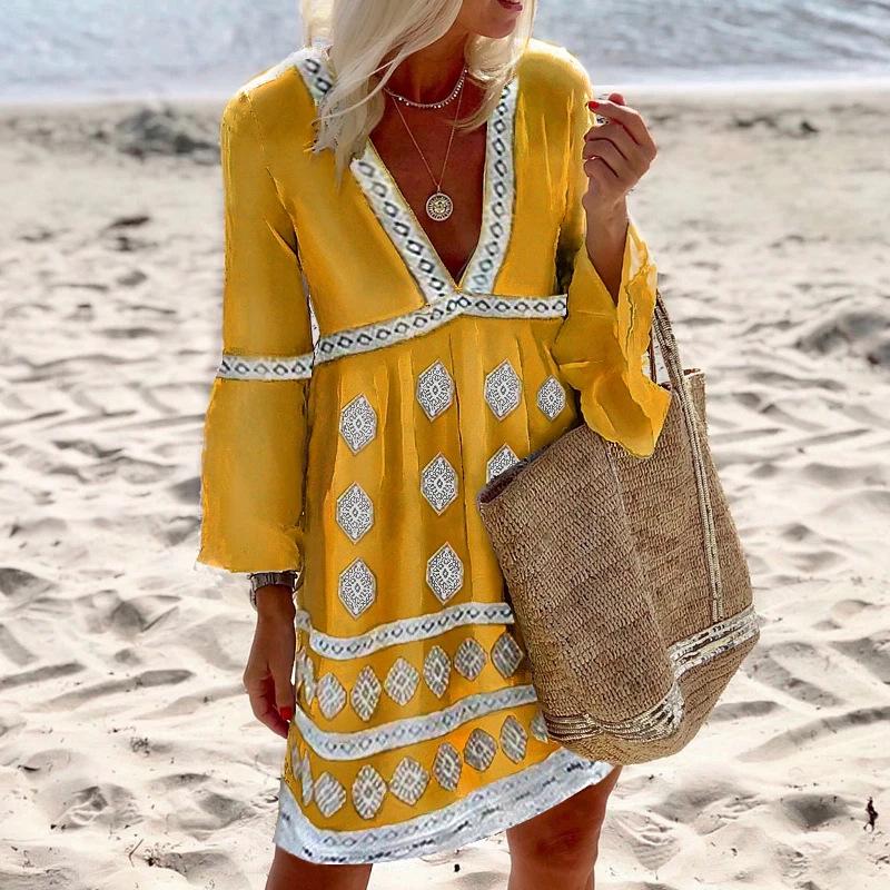 

Women s Mid-Length Sleeve Dress with Personalized Positioning Print M