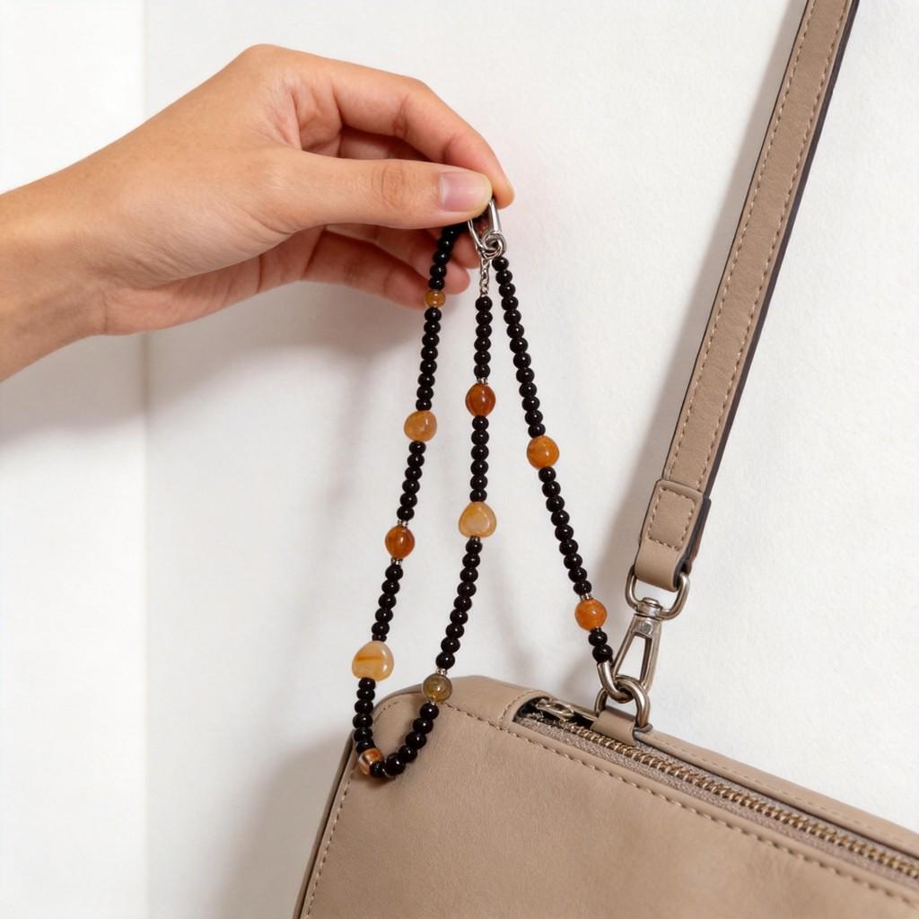 Pearl Beaded Phone Lanyard Pvc Handmade Unisex Carabiner For Smartphone And Bag Use