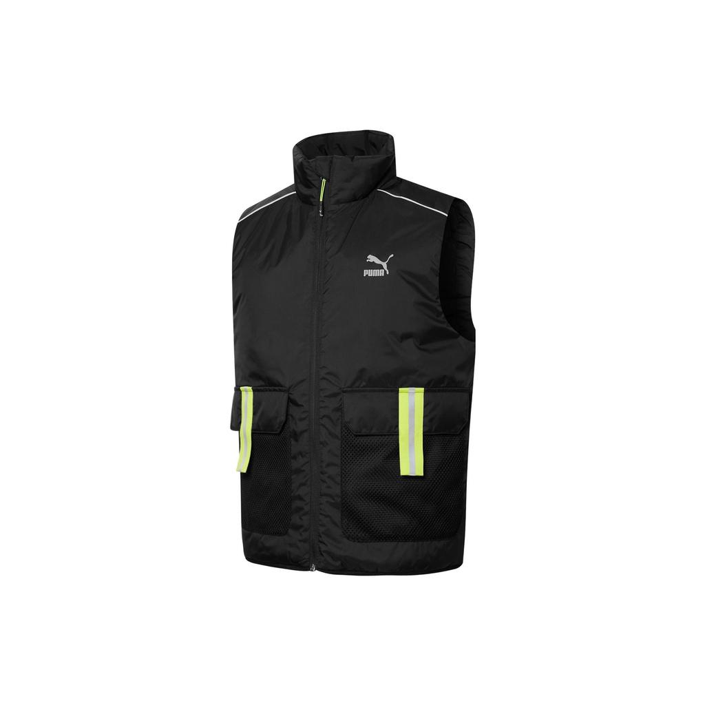 Puma Solid Color Printed Logo Zippered Stand Collar Vest Men Vest Black 534485-01