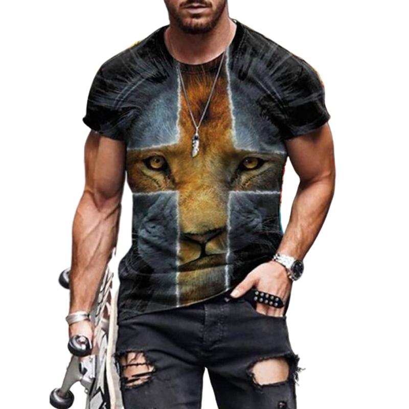 Nové letní pánské módní tričko Osobnost Vícebarevné pánské tričko s křížovým potiskem