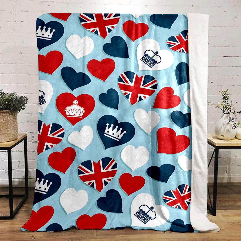 Union Jack Heart Blanket bedroom Blanket for Livingroom Couch lunch break Soft throw for Friend's festival Gift
