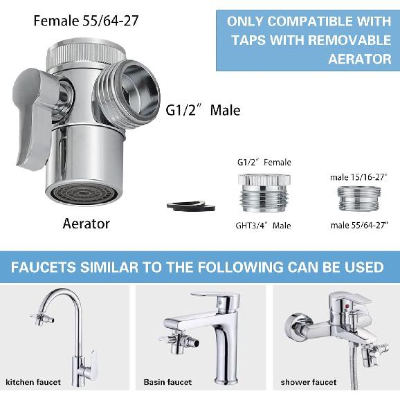 All Brass Faucet Diverter Valve with Aerator,Faucet Diverter Adapter for Sink Faucet Connection Shower Hose/Garden Hose/Portable Washing Machine