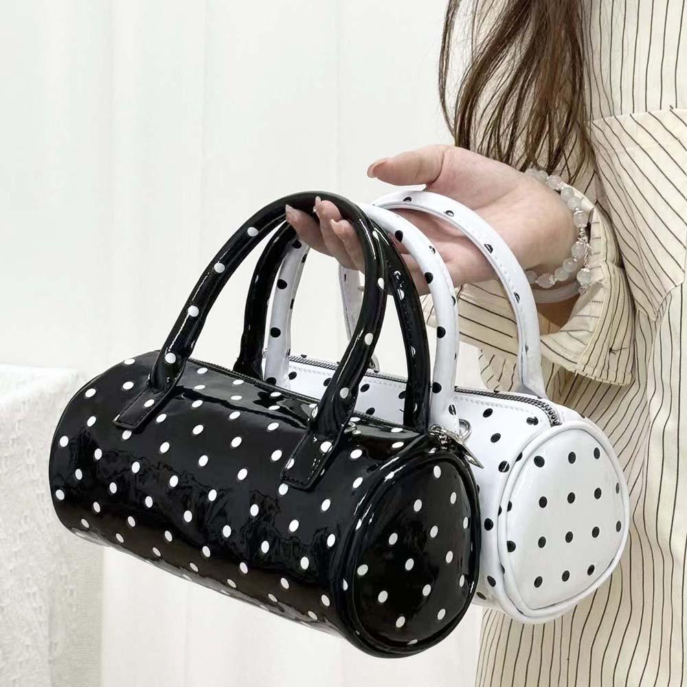 Korean Style Polka Dot Cylindrical Bag Polyester PU Shoulder Bag Spicy Girl Handbag  Party